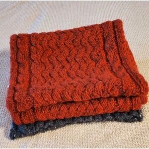 Avoca Donegal Irish 100% Wool scarf Dark Red & Gray Thick Cable Knit NWT